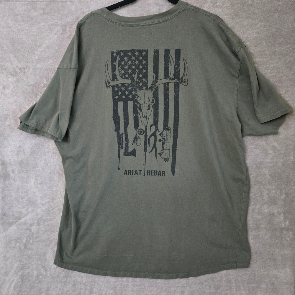 Ariat‎ Rebar T-Shirt Men 2XL Green American Outdoors Hunting Flag Pocket